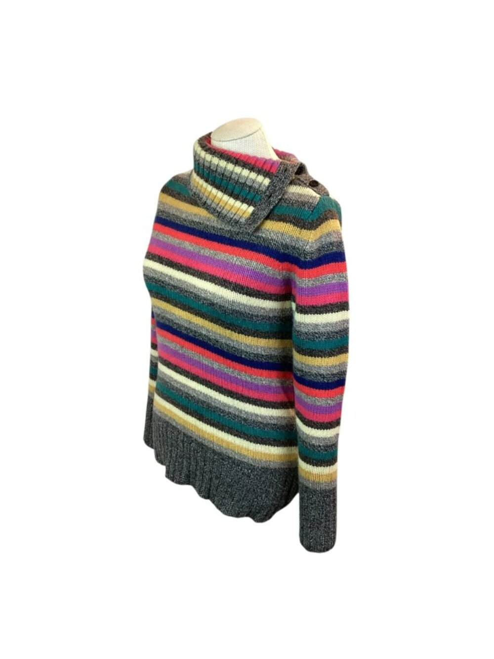 Vintage Gap Retro Y2K Sweater Medium Striped Knit Turtleneck Lambswool - Picture 7 of 11